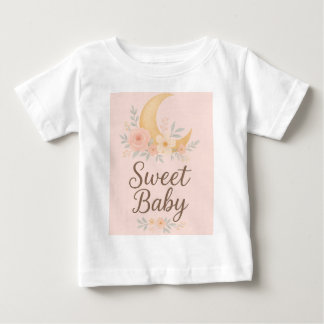 Süßes Baby-Blumenmond-Design – Sanfte Pastell-Nurs Baby T-shirt