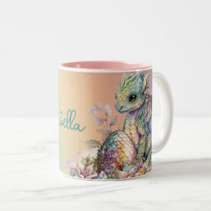 Süßes Baby-Drache-Ei auf Regenbogen Zweifarbige Tasse