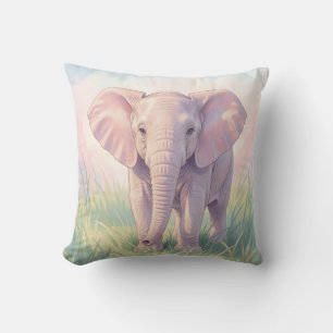 Süßes Baby-Elefant Pastell-Wiese Kissen