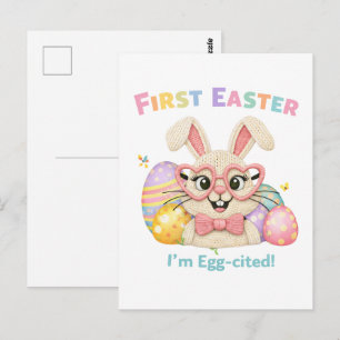 Süßes Baby erstes Osterei-citiertes Häschen Postkarte