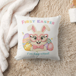 Süßes Baby erstes Ostern Ei-aufgeregtes Kaninchen Kissen