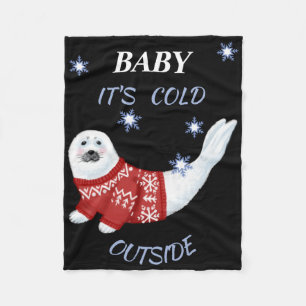 Süßes Baby Es ist kalt draußen Winterrobbe T-Shirt Fleecedecke