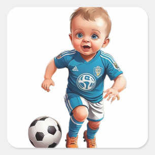 Süßes Baby-Fußballspieler Quadratischer Aufkleber