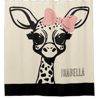 Süßes Baby-Giraffe mit rosa Haarspange Duschvorhang