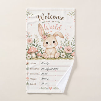 Süßes Baby Hasen Design mit Geburtsdaten Feldern Handtuch