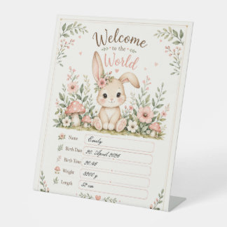 Süßes Baby Hasen Design mit Geburtsdaten Feldern Sockelschild