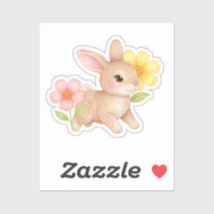 Süßes Baby-Hasen-Kaninchen-Blumen Aufkleber