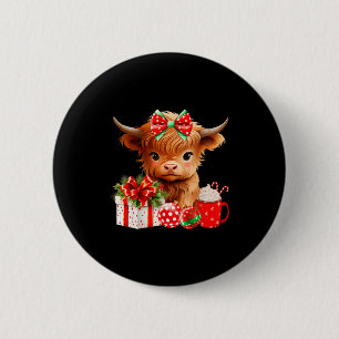 Süßes Baby Highland-Kuh Frohe Weihnachten Farmer-K Button