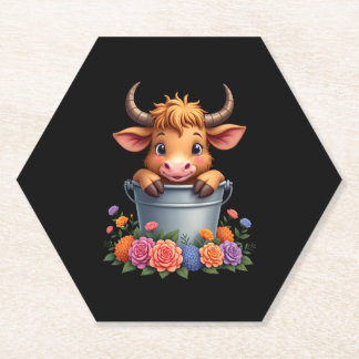 Süßes Baby Highland-Kuh Mit Blumen Kalb Tier ko Untersetzer