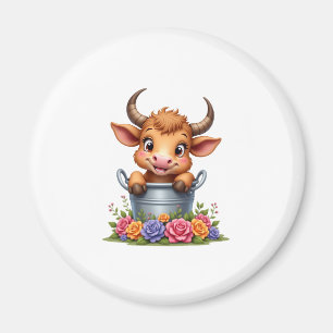 Süßes Baby-Hochlandkuh mit Blumen Kalb Tier co Magnet