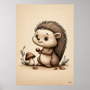 Süßes Baby-Igel-Wald-Kinderzimmer Skandinavisch Poster