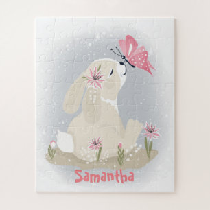 Süßes Baby-Kaninchen und Schmetterling. Puzzle