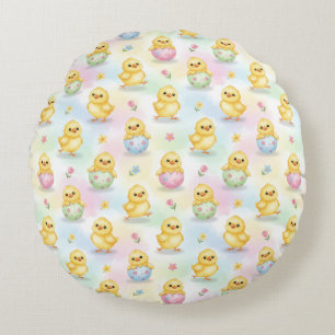 Süßes Baby-Küken-Wasserfarben-Ostern Rundes Kissen