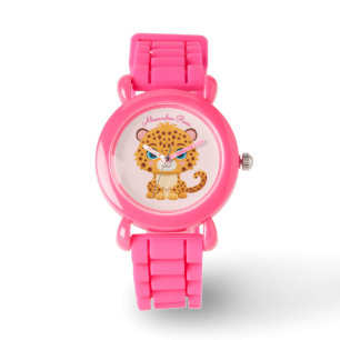 Süßes Baby-Leopard-Safari-Tier-Kinder-Name Armbanduhr
