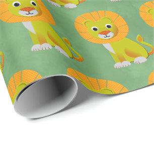 Süßes Baby-Löwen-Vintage-Druckmuster Grün Geschenkpapier