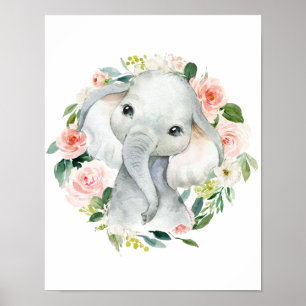 Süßes Baby-Mädchen-Elefant-Blumenmuster Poster
