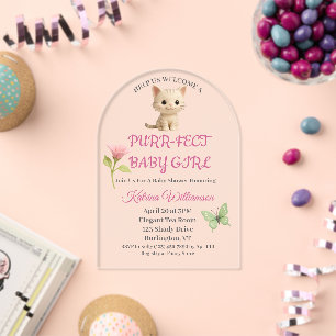 Süßes Baby Mädchen Kätzchen Baby Shower Acryleinladungen