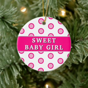 Süßes Baby Mädchen Rosa Punkte Geburtsstatistik  Keramik Ornament