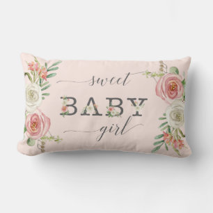 Süßes Baby Mädchen   Wasserfarbe Blush und weiße B Lendenkissen