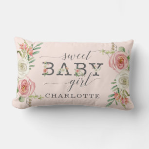 Süßes Baby Mädchen   Watercolor Blush und Weiße Bl Lendenkissen