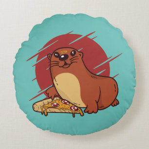 Süßes Baby-Otter isst leckeres Pizza-Design Rundes Kissen