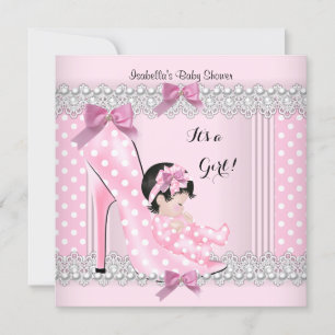 Süßes Baby-Party-Mädchen Rosa Punkte High Heel 2 Einladung