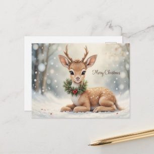 Süßes Baby-Rentier Weihnachten Winter Wald Postkarte