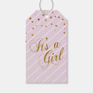 Süßes Baby-Rosa und GoldConfetti Geschenkanhänger