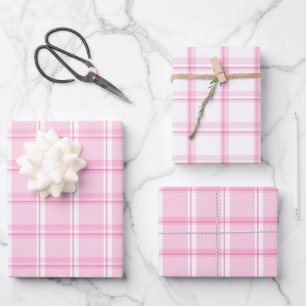 Süßes Baby Rosa und Weiß Karomuster Geschenkpapier Set