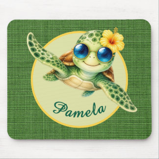 Süßes Baby-Schildkröte mit blauer Sonnenbrille und Mousepad