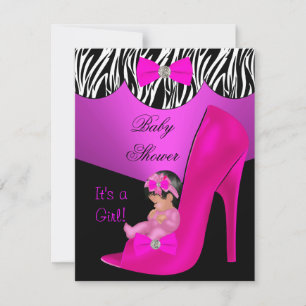Süßes Baby-Shower-Mädchen heißrosa Babyschuh schwa Einladung