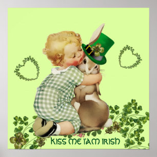 SÜßES BABY UMTARMENDES KANINchen Irischer St. Patr Poster