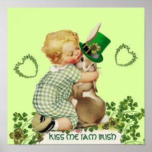 SÜßES BABY UMTARMENDES KANINchen Irischer St. Patr Poster