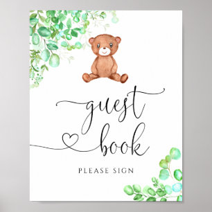 Süßes Babybär-Eukalyptus-Baby-Shower-Gästebuch Poster