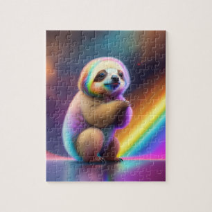 Süßes Babyfaultier Aquarell mit Regenbogen