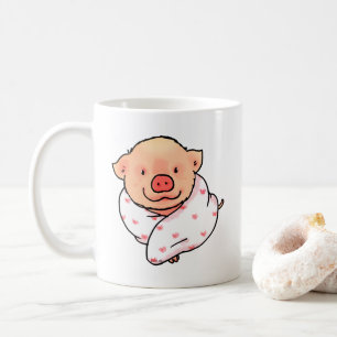 Süßes Babyferkel in eine Decke gewickelt Kaffeetasse