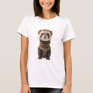 Süßes Babyfrettchen in braunem gestricktem Pullove T-Shirt