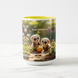 Süßes Babyfrettchen spielen mit einem Ball, indivi Tasse