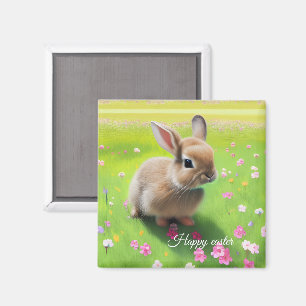Süßes Babykaninchen auf einer Blumenwiese Magnet