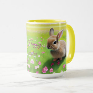 Süßes Babykaninchen auf einer Blumenwiese Tasse
