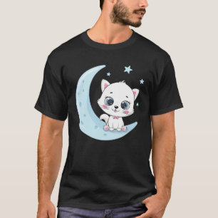 Süßes Babykatze sitzt auf dem Mond T-Shirt