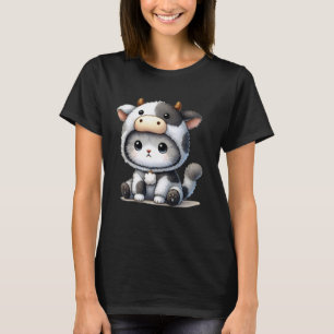 Süßes Babykatzen-Kätzchen im Kuhkostüm Miau Kuh T-Shirt