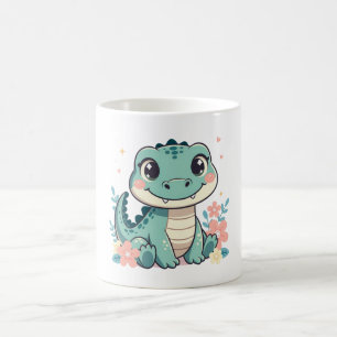 Süßes Babykrokodil mit Blumengarten Kaffeetasse