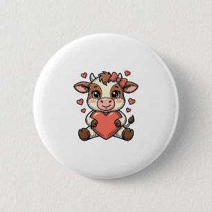 Süßes Babykuh hält herzförmige Vintage-Stickerei-S Button