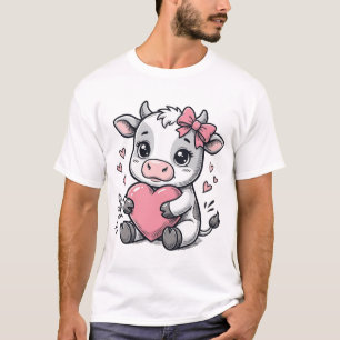 Süßes Babykuh-Herz Vintage-Gravur-Shirt-Design T-Shirt