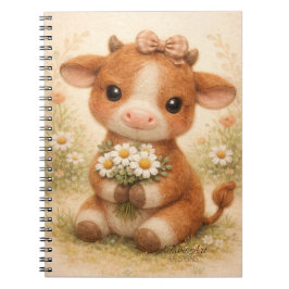 Süßes Babykuh mit Gänseblümchen – Whimsical Farm Notizblock
