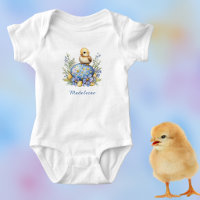 Süßes Babyküken Osterei Blau Gelb Monogramm