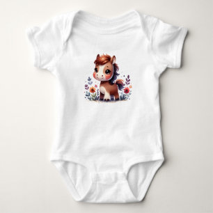 Süßes Babypony mit Blumen Hübsche Tierkunst Baby Strampler