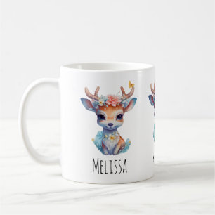 Süßes Babyreh mit Geweih und Blumen Kaffeetasse