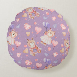 Süßes Ballerina-Bär- und Ballon-Muster Rundes Kissen